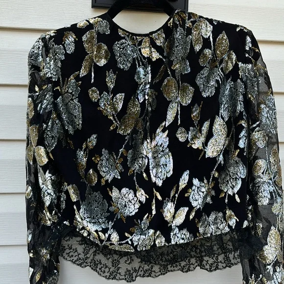 ADELE SIMPSON LADIES BLACK SILVER GOLD LACE BLOUSE-VINTAGE-WOW! - Picture 8 of 8